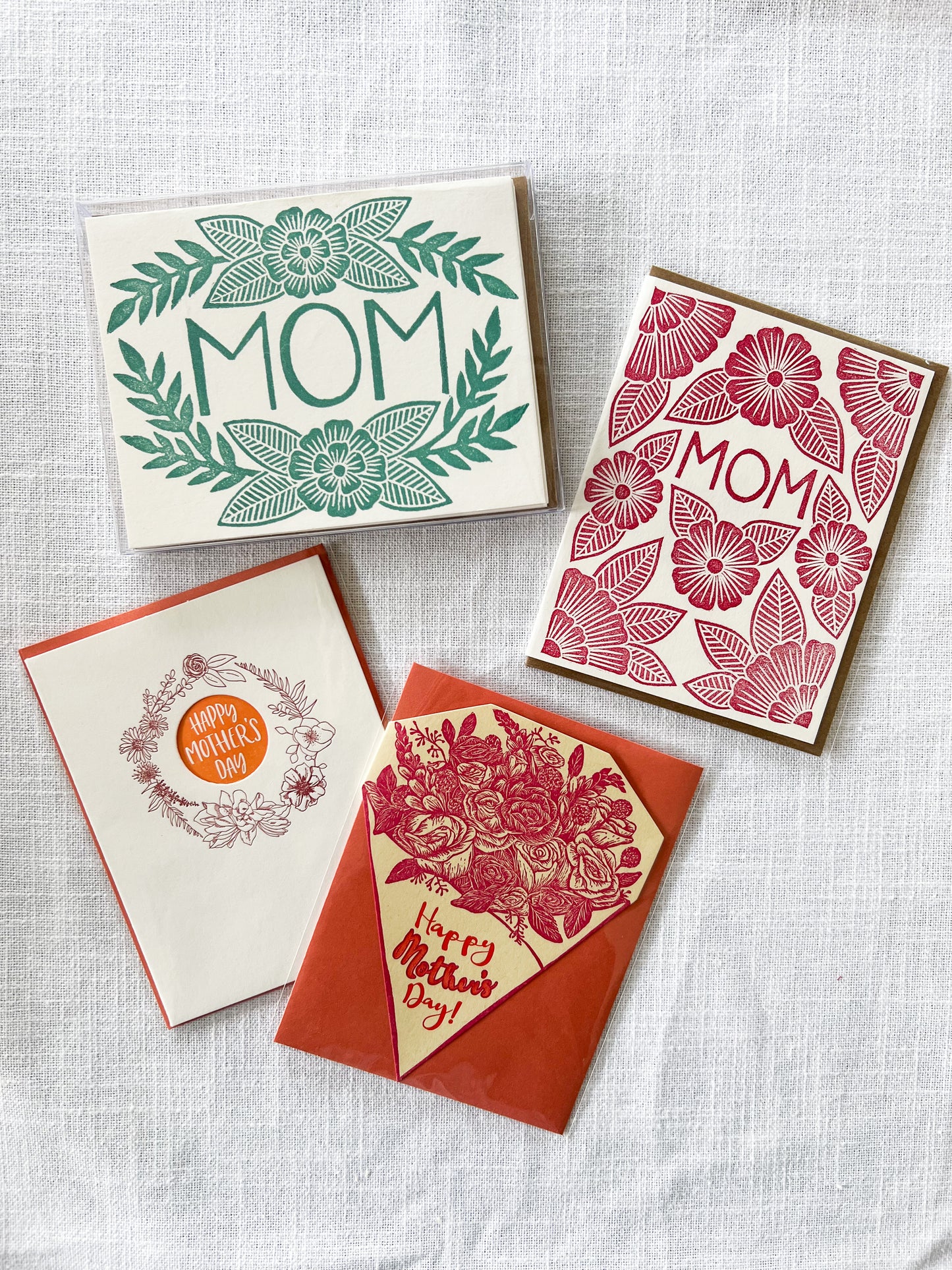 "Mom" Block Printed Greeting Card Set of 6